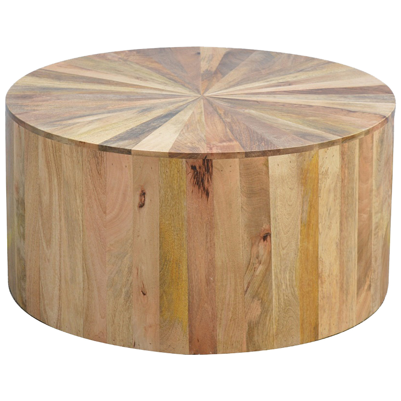 Solid Mango Wood Oak Finished Round Wooden Coffee Table - Image 3