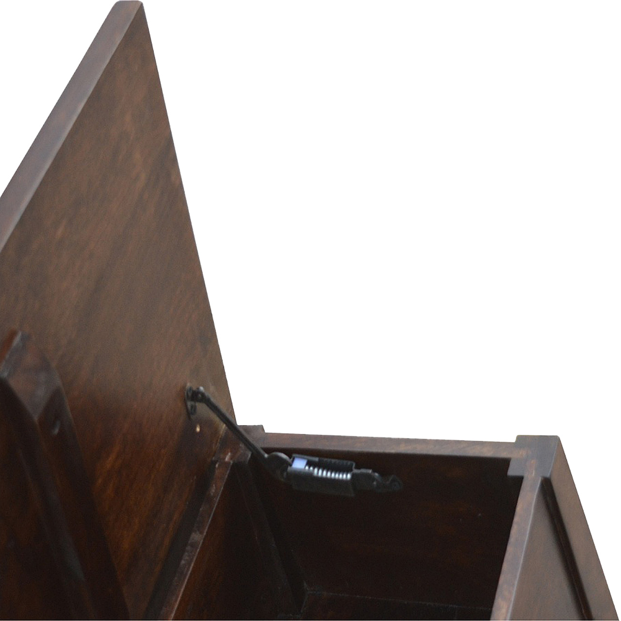 Solid Mango Wood California Walnut Finished Lift up Stay Up Lid Hallway Storage Bench - Image 4