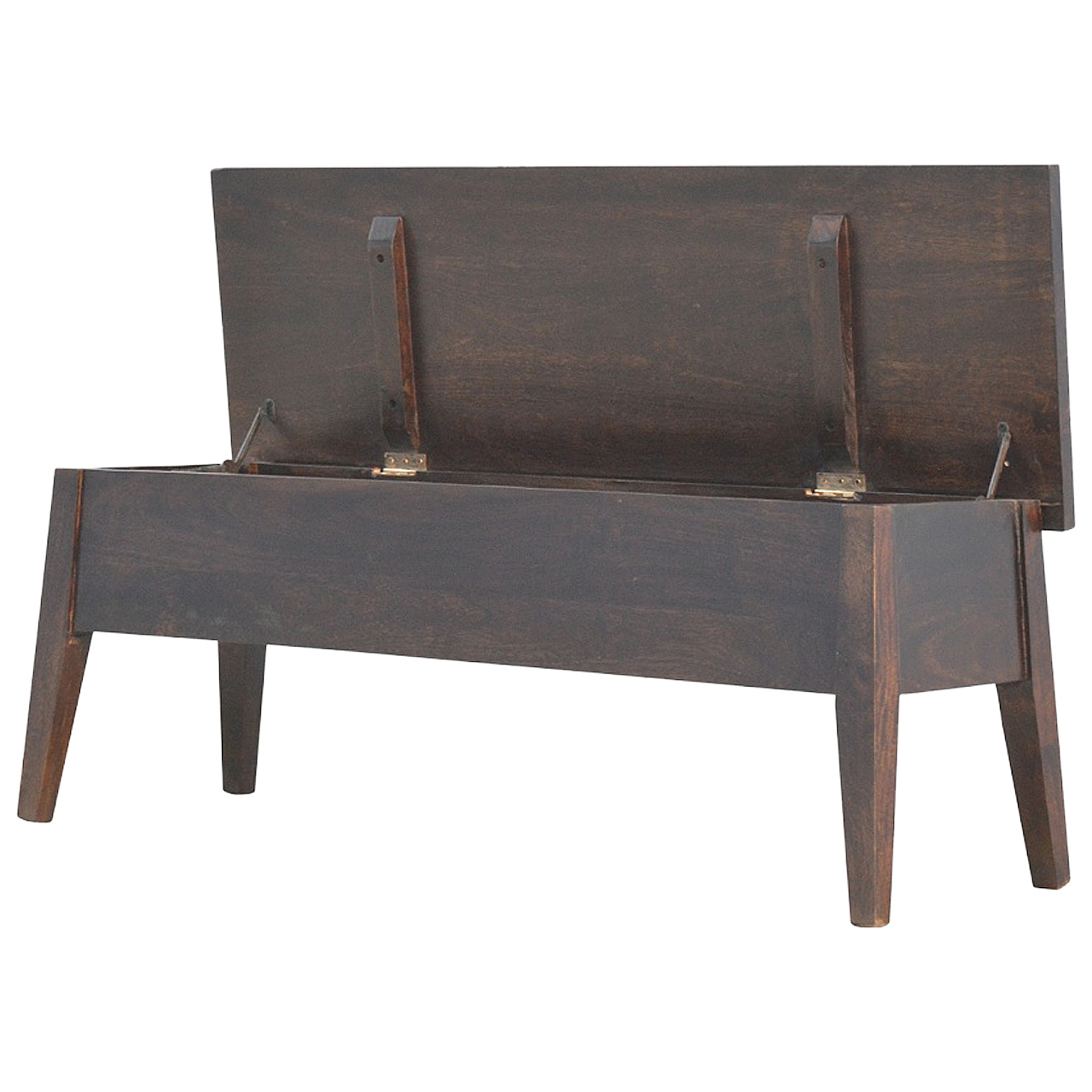 Solid Mango Wood California Walnut Finished Lift up Stay Up Lid Hallway Storage Bench - Image 8