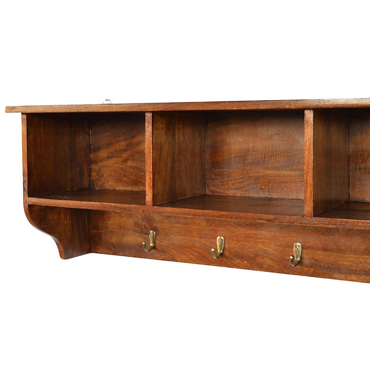 Solid Mango Wood Oak Finished Floating Hook Storage Unit - Image 4