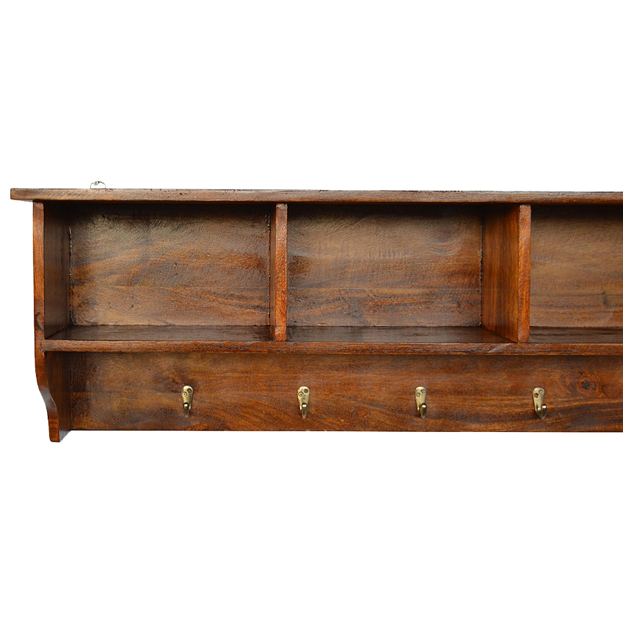 Solid Mango Wood Oak Finished Floating Hook Storage Unit - Image 3