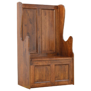 Solid Mango Wood Chestnut Finished Seat Lid up County Style Monks Bench