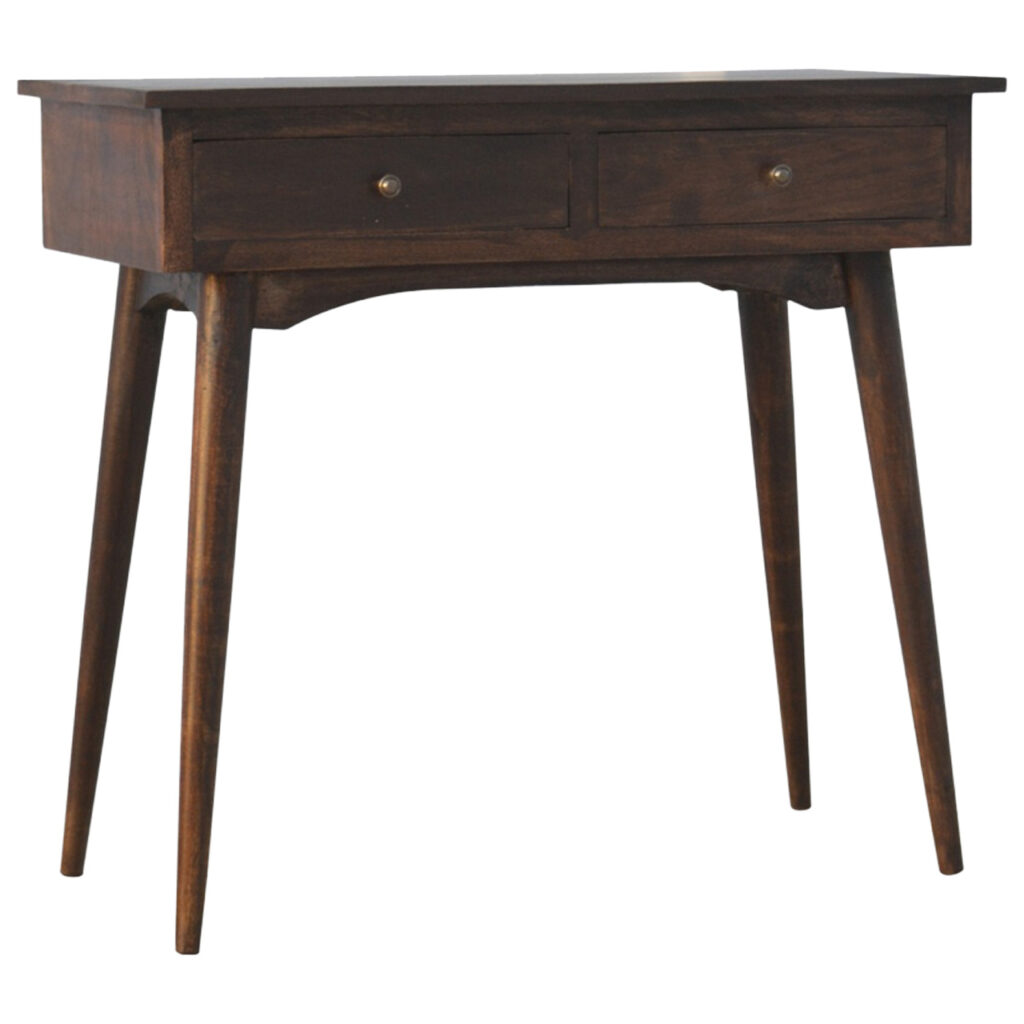 Solid Mango Wood California Walnut Finished 2 Drawer Hallway Console Table