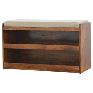 Solid Chestnut Finished Mango Wood Open Shoe Rack/Bench