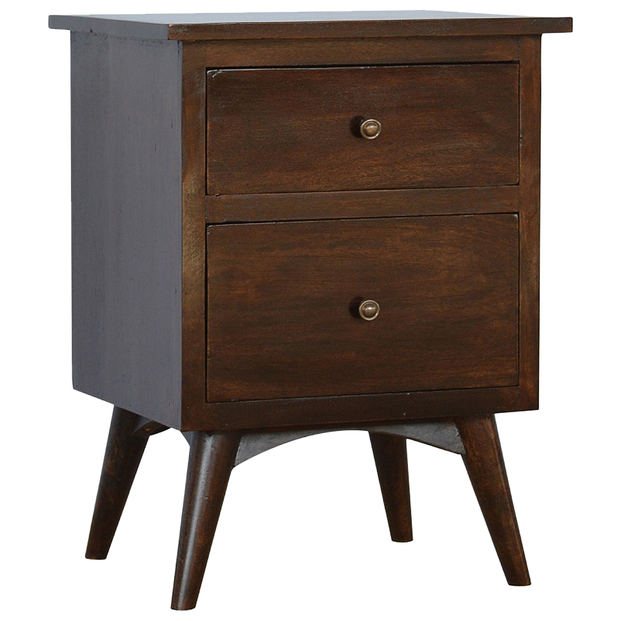 Solid Mango Wood California Walnut Finished 2 Drawer Nordic Bedside - Image 2