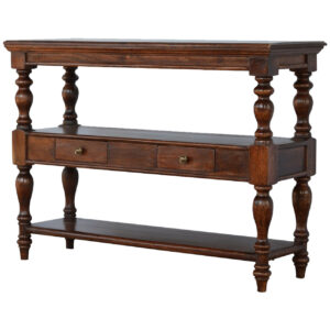 Solid Mango Wood Natural Finished 1 Shelf Turned Leg Console Table