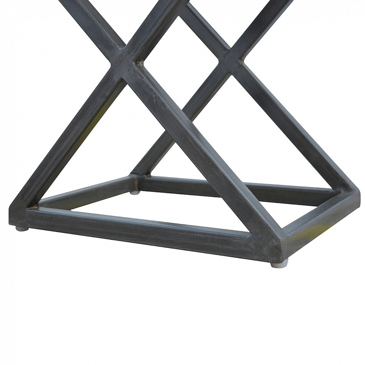 Solid Mango Wood Iron Based Leather Upholstered Industrial Cross Metal Stool - Image 7