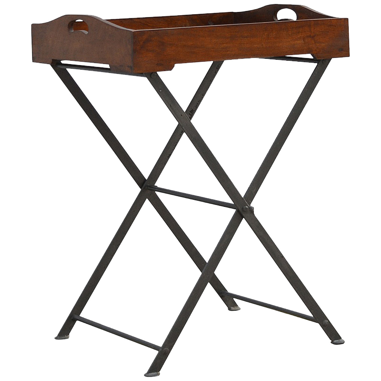 Solid Mango Wood Chestnut Finished Tray With Cross Iron Base - Image 2