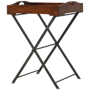 Solid Mango Wood Chestnut Finished Tray With Cross Iron Base