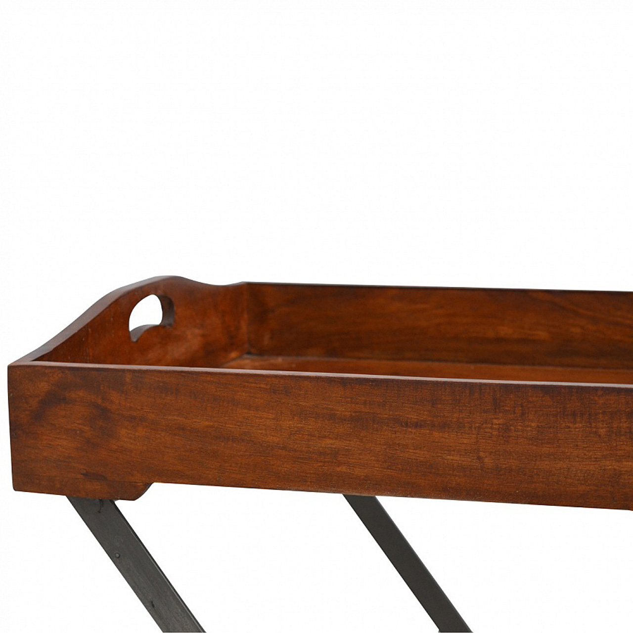 Solid Mango Wood Chestnut Finished Tray With Cross Iron Base - Image 4