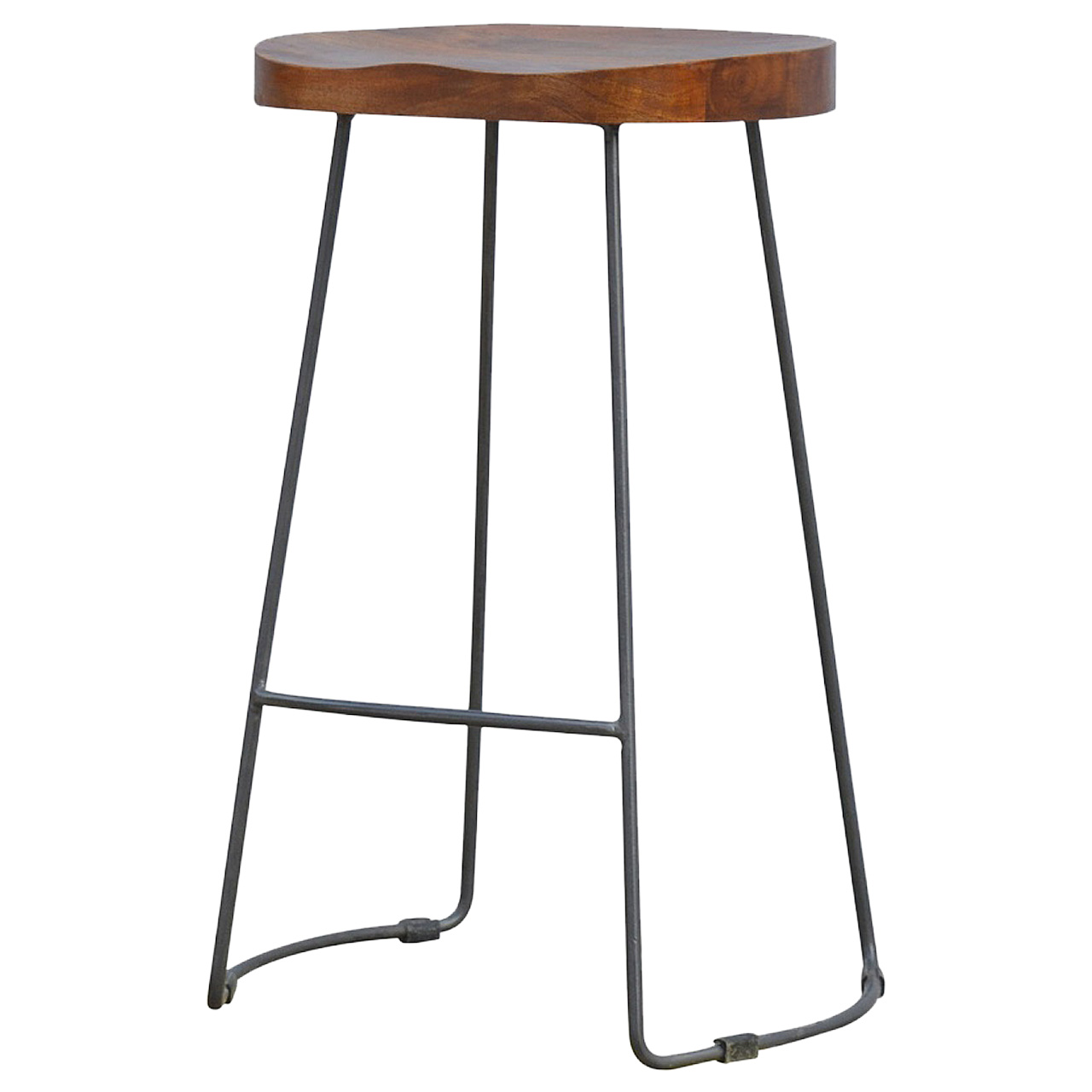 Solid Mango Wood Solid Oak Finished Chunky Seat High Stool - Image 3