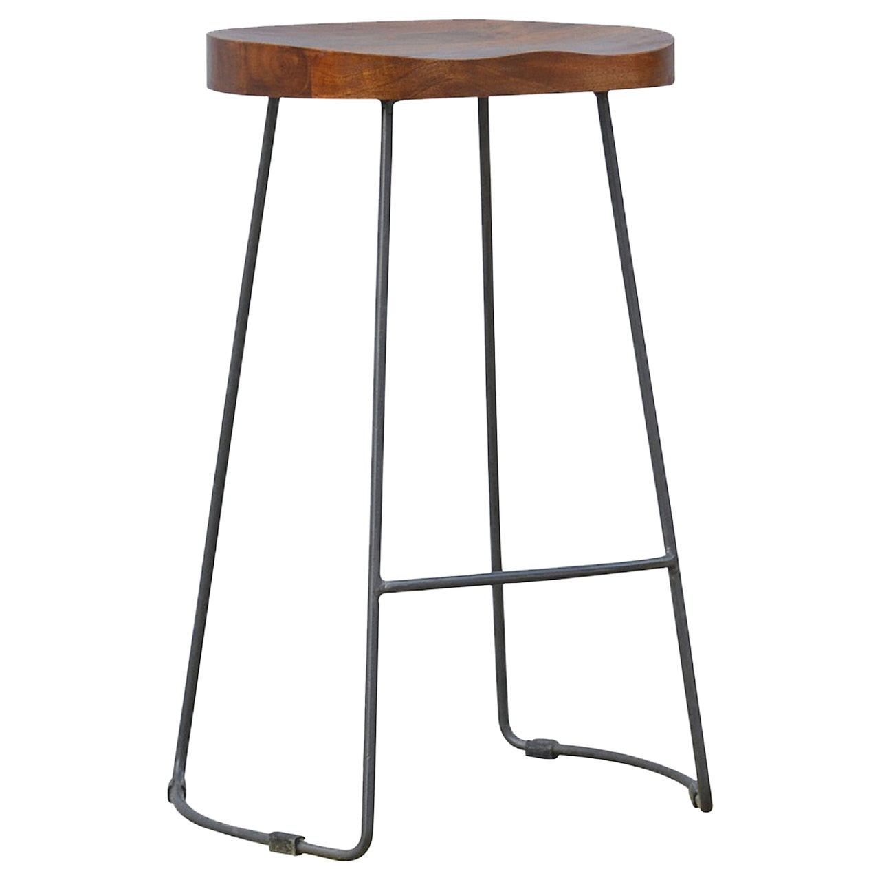 Solid Mango Wood Solid Oak Finished Chunky Seat High Stool - Image 2
