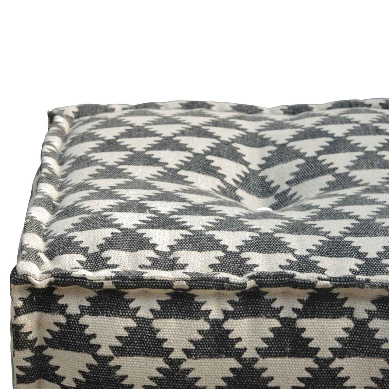 Solid Mango Wood Cotton & Jute Upholstered Durrie Pouffe - Image 4