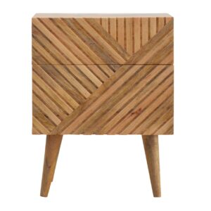 Solid Mango Wood Lille 2 Drawer Oak Finish Bedside