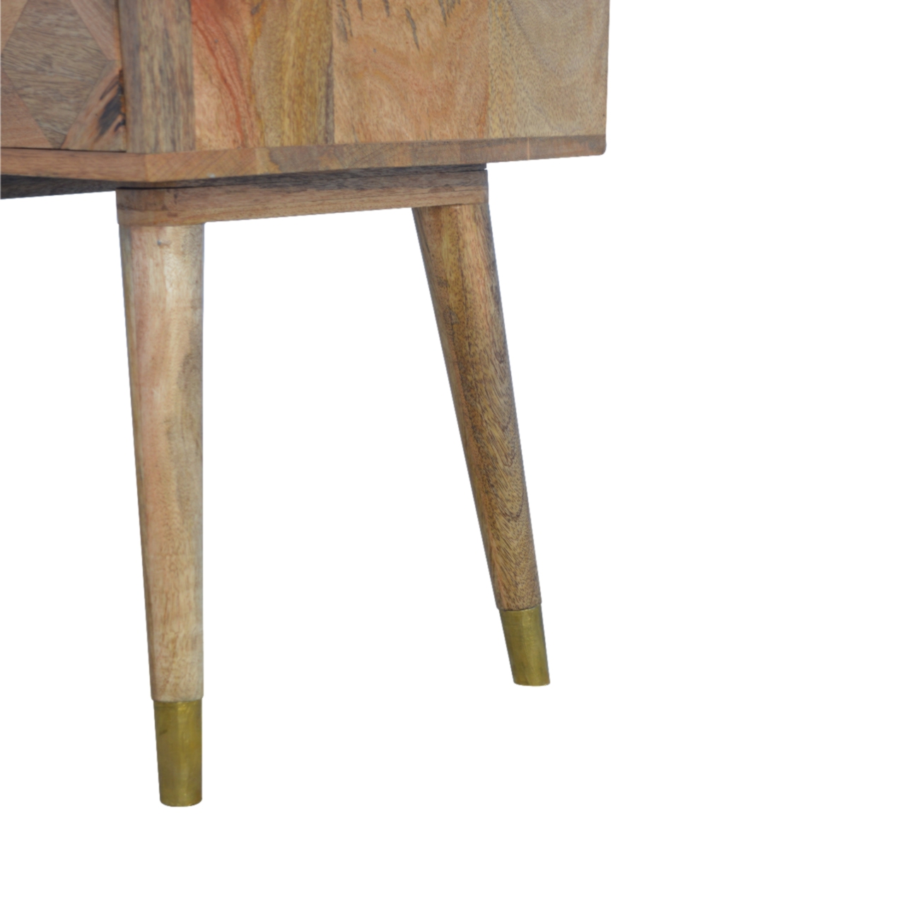 Solid Mango Wood Oak Finished 1 Drawer Bedside with Brass Inlay - Image 7