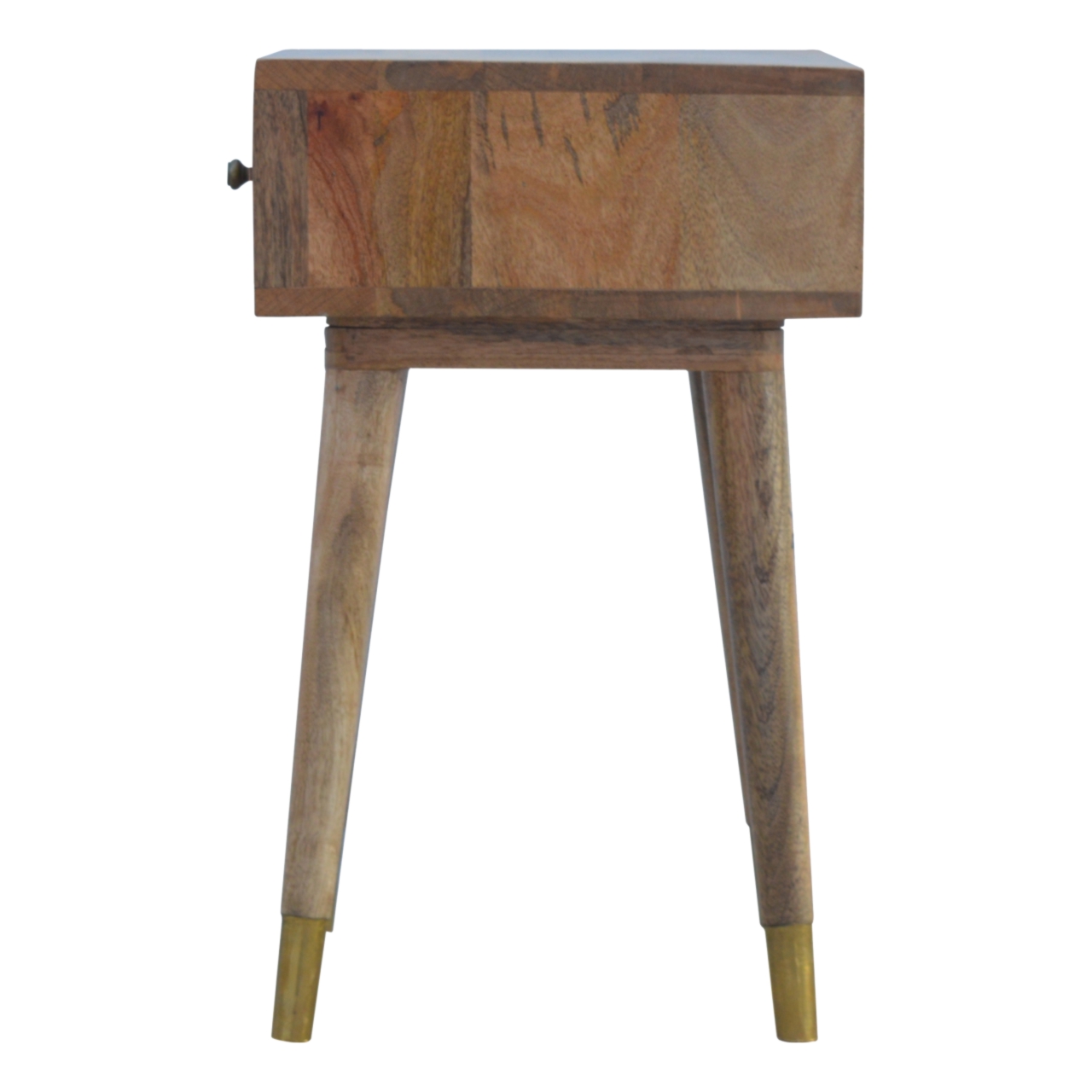 Solid Mango Wood Oak Finished 1 Drawer Bedside with Brass Inlay - Image 8