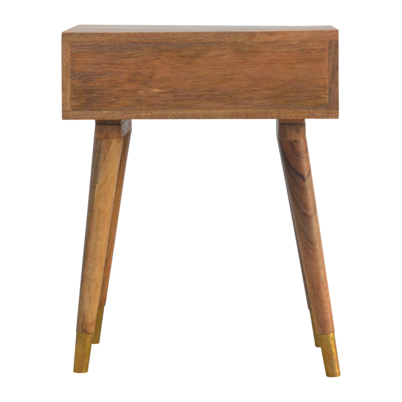 Solid Mango Wood Oak Finished 1 Drawer Bedside with Brass Inlay - Image 9