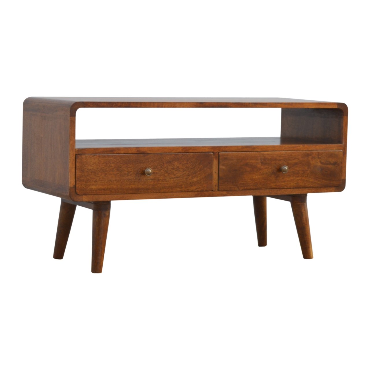 Solid Mango Wood Curved Chestnut Media Unit - Image 2