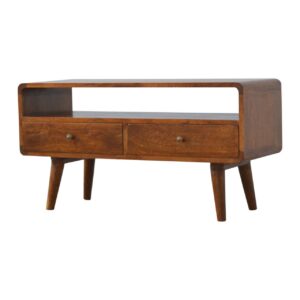 Solid Mango Wood Curved Chestnut Media Unit