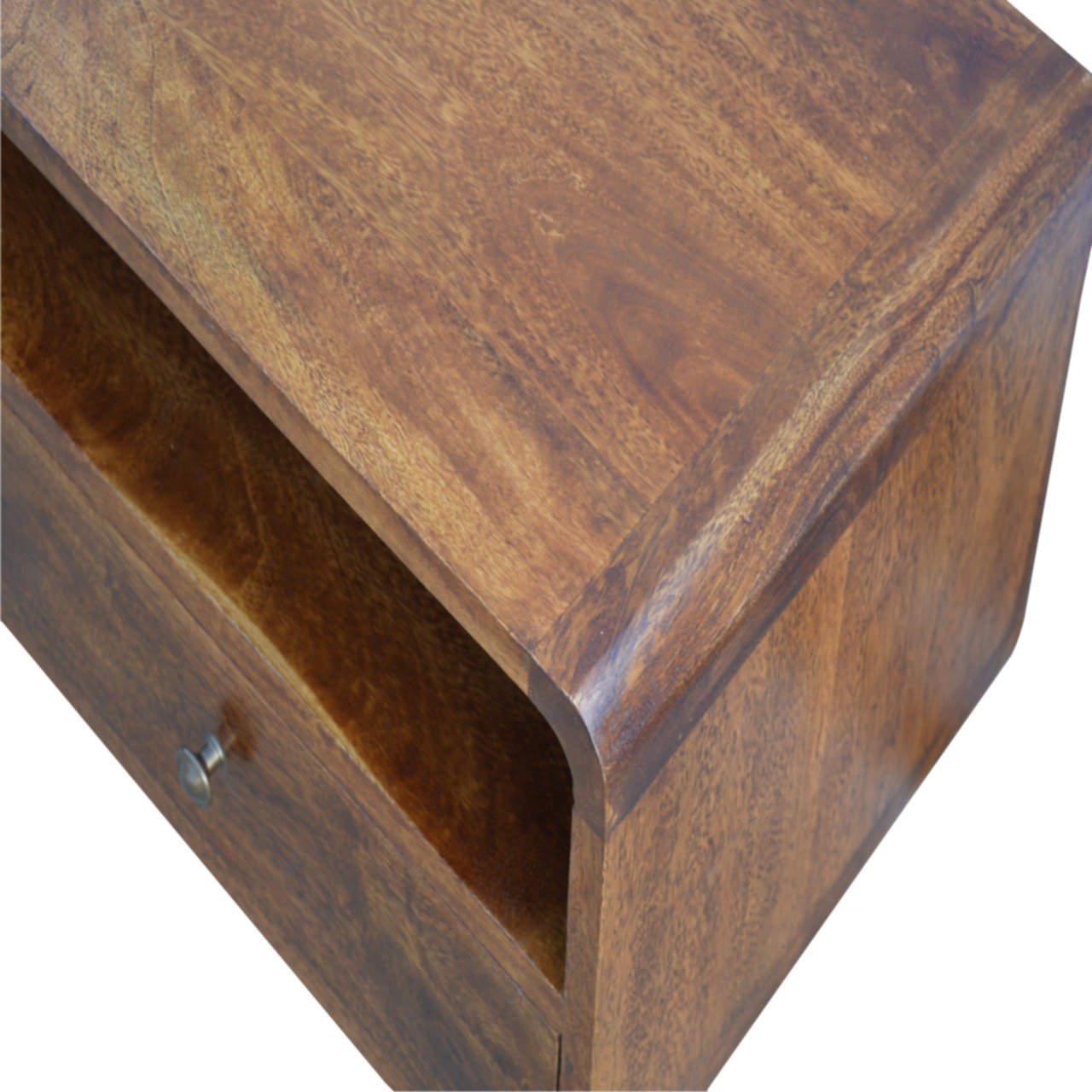 Solid Mango Wood Curved Chestnut Media Unit - Image 3