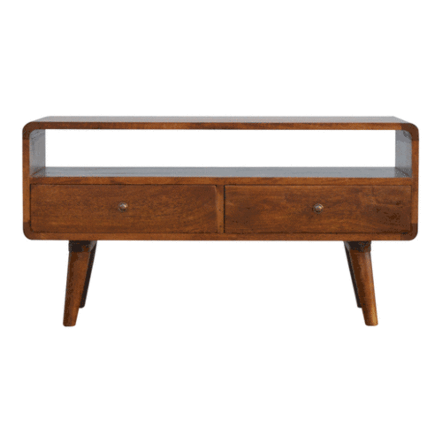 Solid Mango Wood Curved Chestnut Media Unit - Image 9
