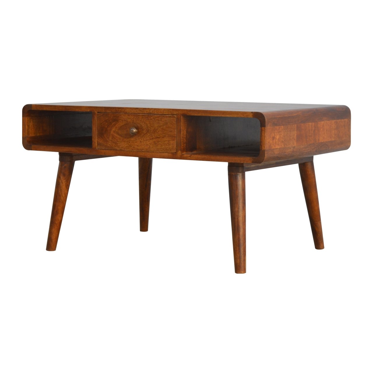 Solid Mango Wood Curved Chestnut Coffee Table - Image 2