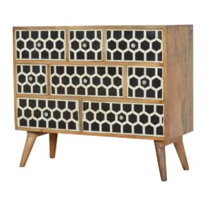 Solid Mango Wood Mango Wood Bone (Mother of Pearl) Inlaid Eight Drawer Chest