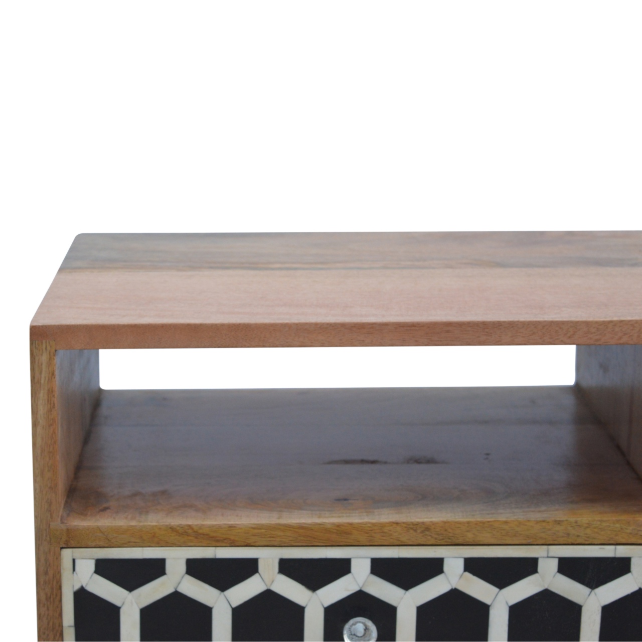 Solid Mango Wood Oak Finish Bone Inlay 2 Drawer Media Unit - Image 4