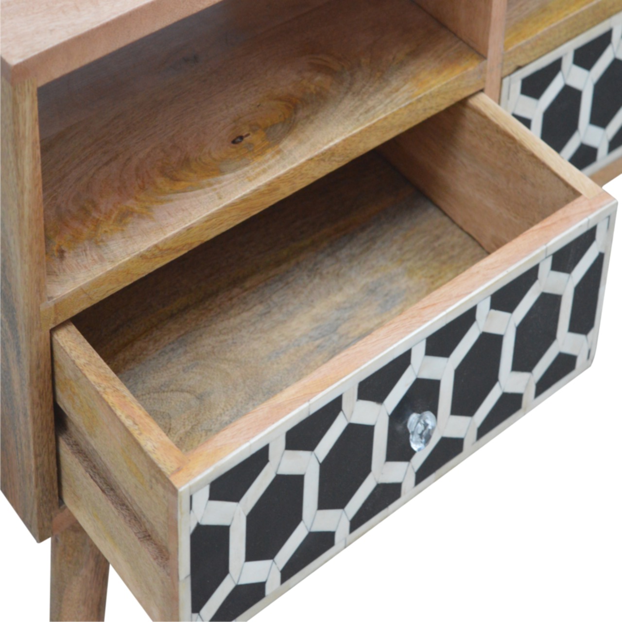 Solid Mango Wood Oak Finish Bone Inlay 2 Drawer Media Unit - Image 5