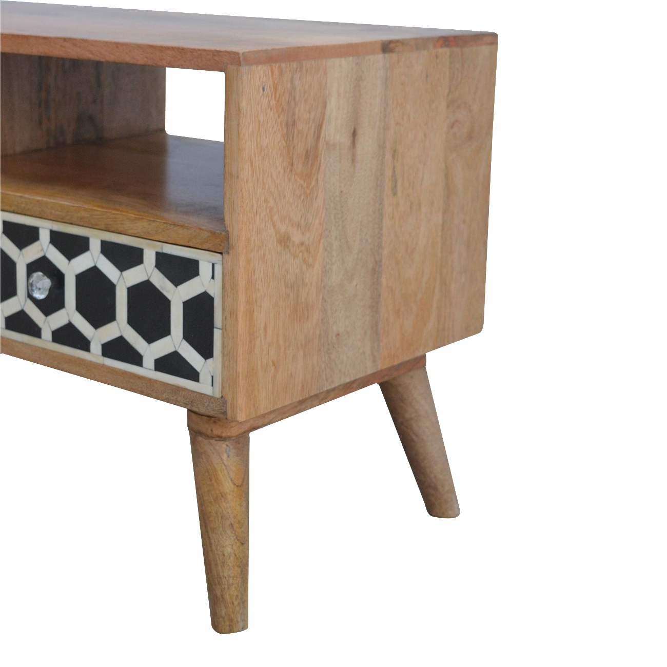 Solid Mango Wood Oak Finish Bone Inlay 2 Drawer Media Unit - Image 6