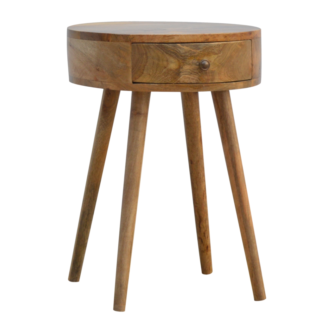 Solid Mango Wood Nordic Circular Shaped Bedside