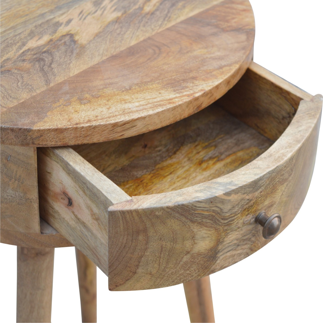 Solid Mango Wood Nordic Circular Shaped Bedside - Image 6
