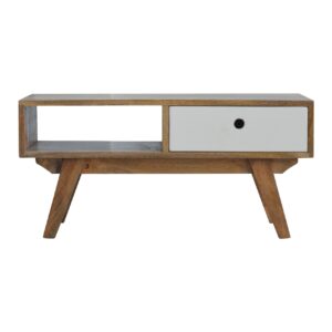 Solid Mango Wood Oak Finished Two Tone Hand Painted Media Unit