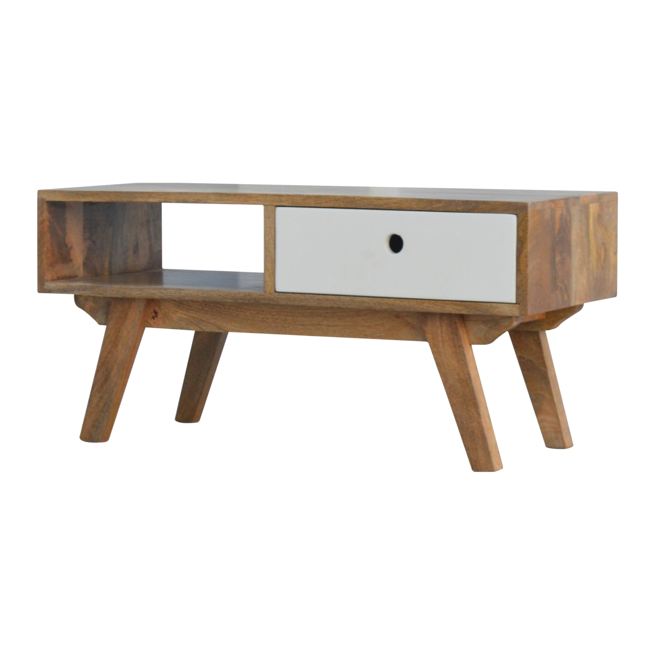 Solid Mango Wood Oak Finished Two Tone Hand Painted Media Unit - Image 3