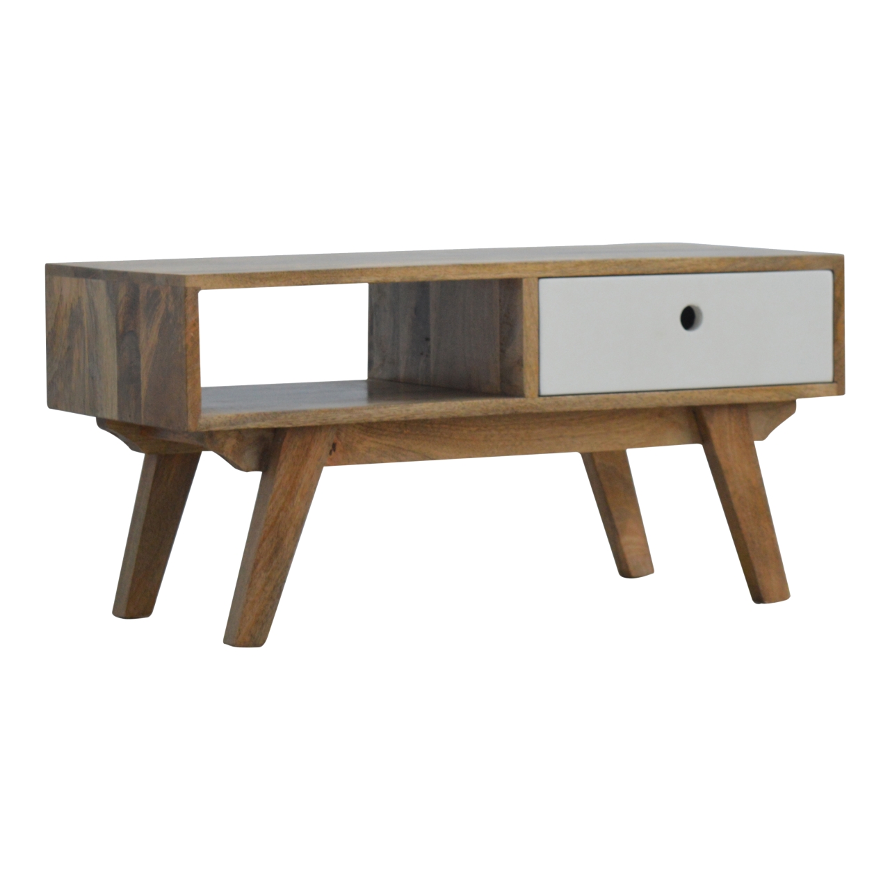 Solid Mango Wood Oak Finished Two Tone Hand Painted Media Unit - Image 2
