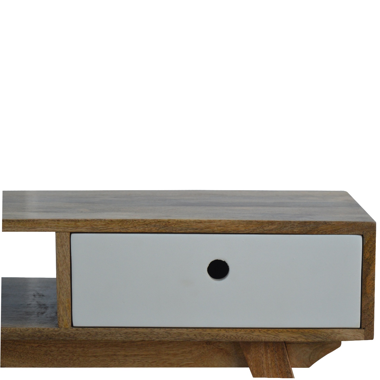 Solid Mango Wood Oak Finished Two Tone Hand Painted Media Unit - Image 4