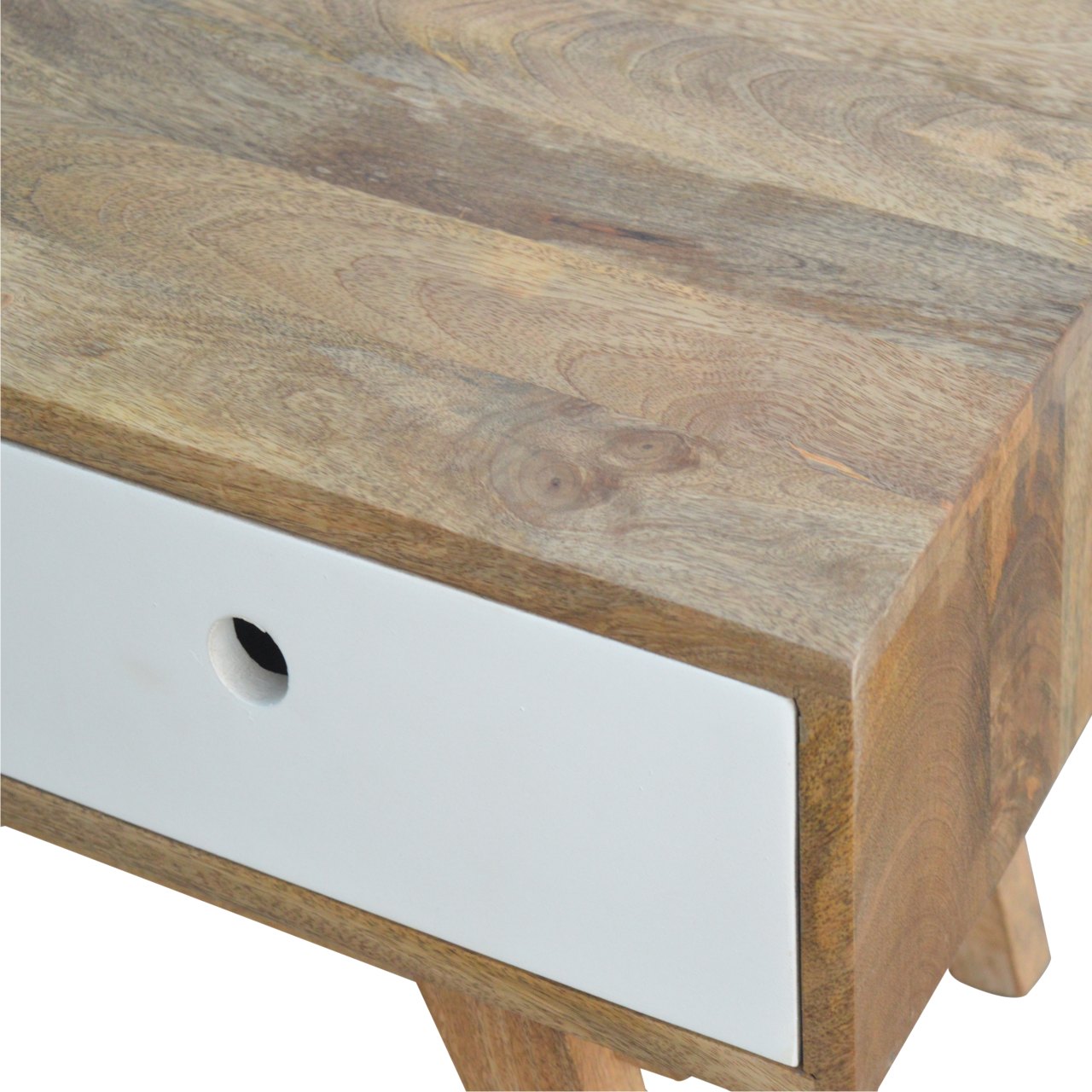 Solid Mango Wood Oak Finished Two Tone Hand Painted Media Unit - Image 6