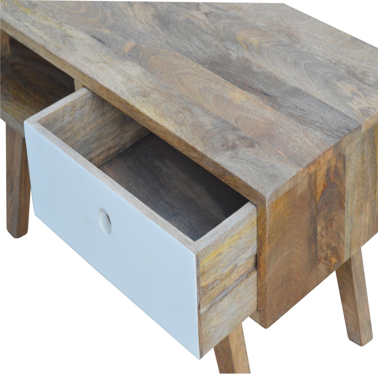 Solid Mango Wood Oak Finished Two Tone Hand Painted Media Unit - Image 7