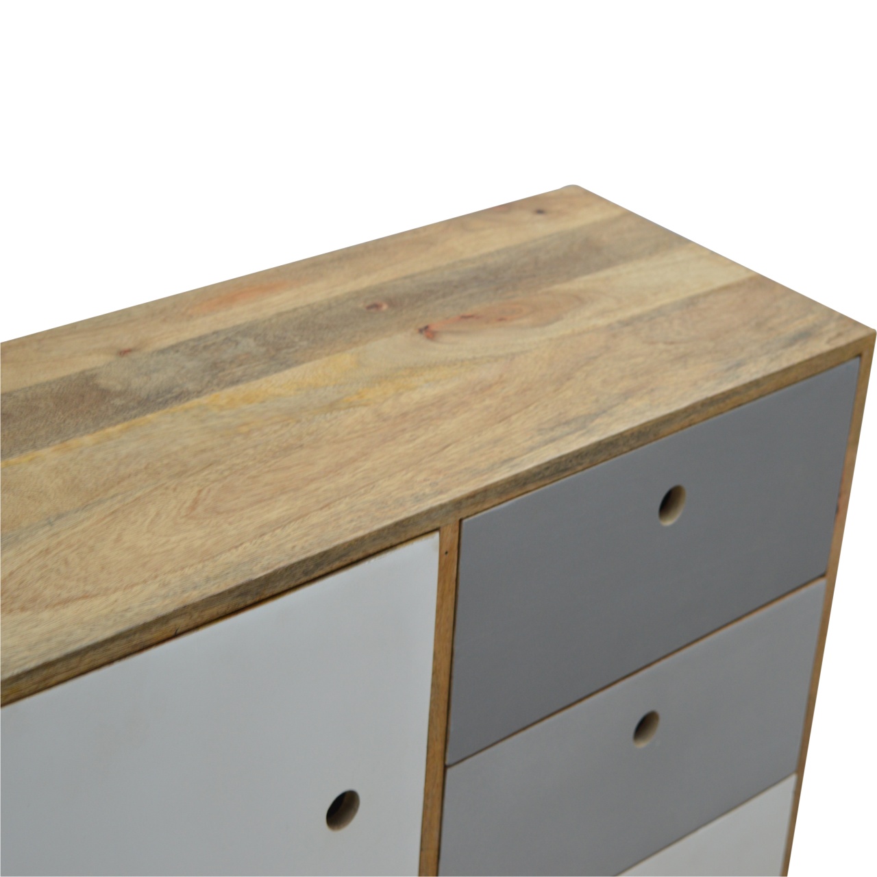 Solid Mango Wood Oak Finished 3 Drawer 1 Door Two Tone Hand Painted Cabinet - Image 4