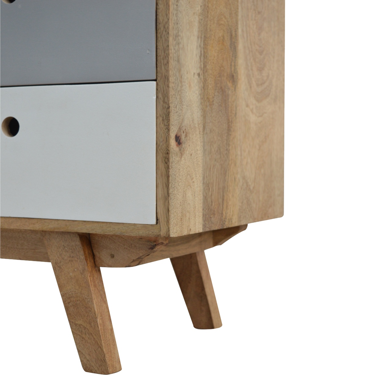 Solid Mango Wood Oak Finished 3 Drawer 1 Door Two Tone Hand Painted Cabinet - Image 7