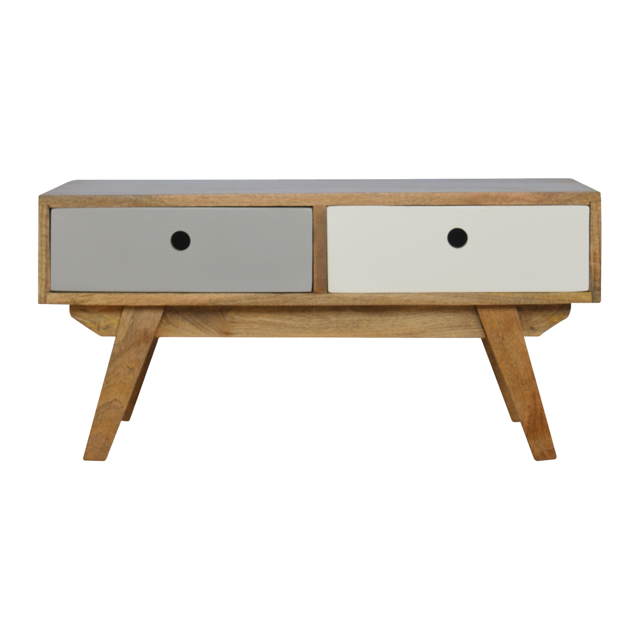 Solid Mango Wood Oak Finished 2 Drawer Two Tone Hand Painted Coffee Table