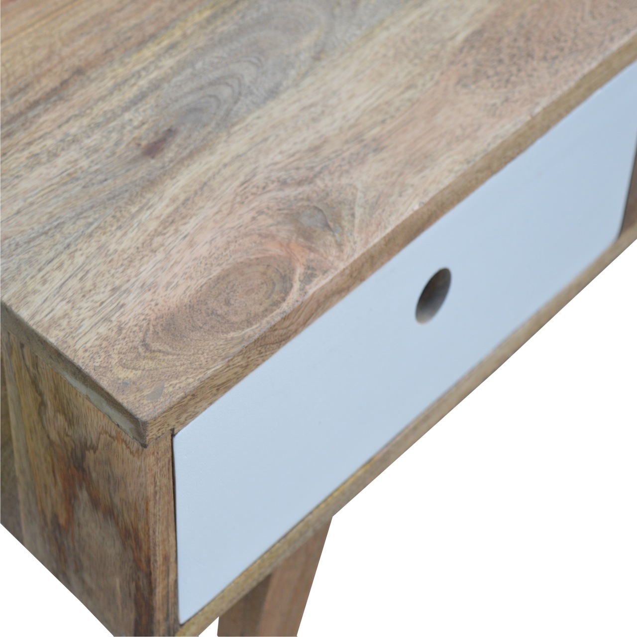 Solid Mango Wood Oak Finished 2 Drawer Two Tone Hand Painted Coffee Table - Image 6