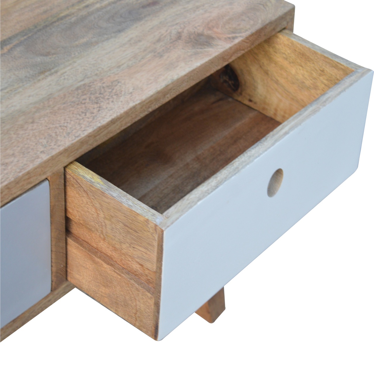 Solid Mango Wood Oak Finished 2 Drawer Two Tone Hand Painted Coffee Table - Image 3