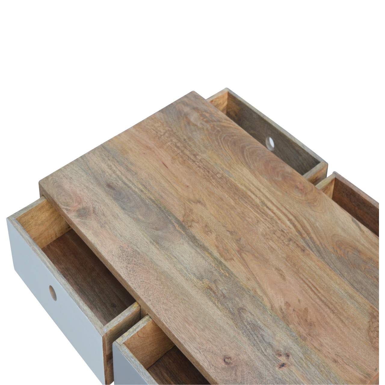 Solid Mango Wood Oak Finished 2 Drawer Two Tone Hand Painted Coffee Table - Image 5