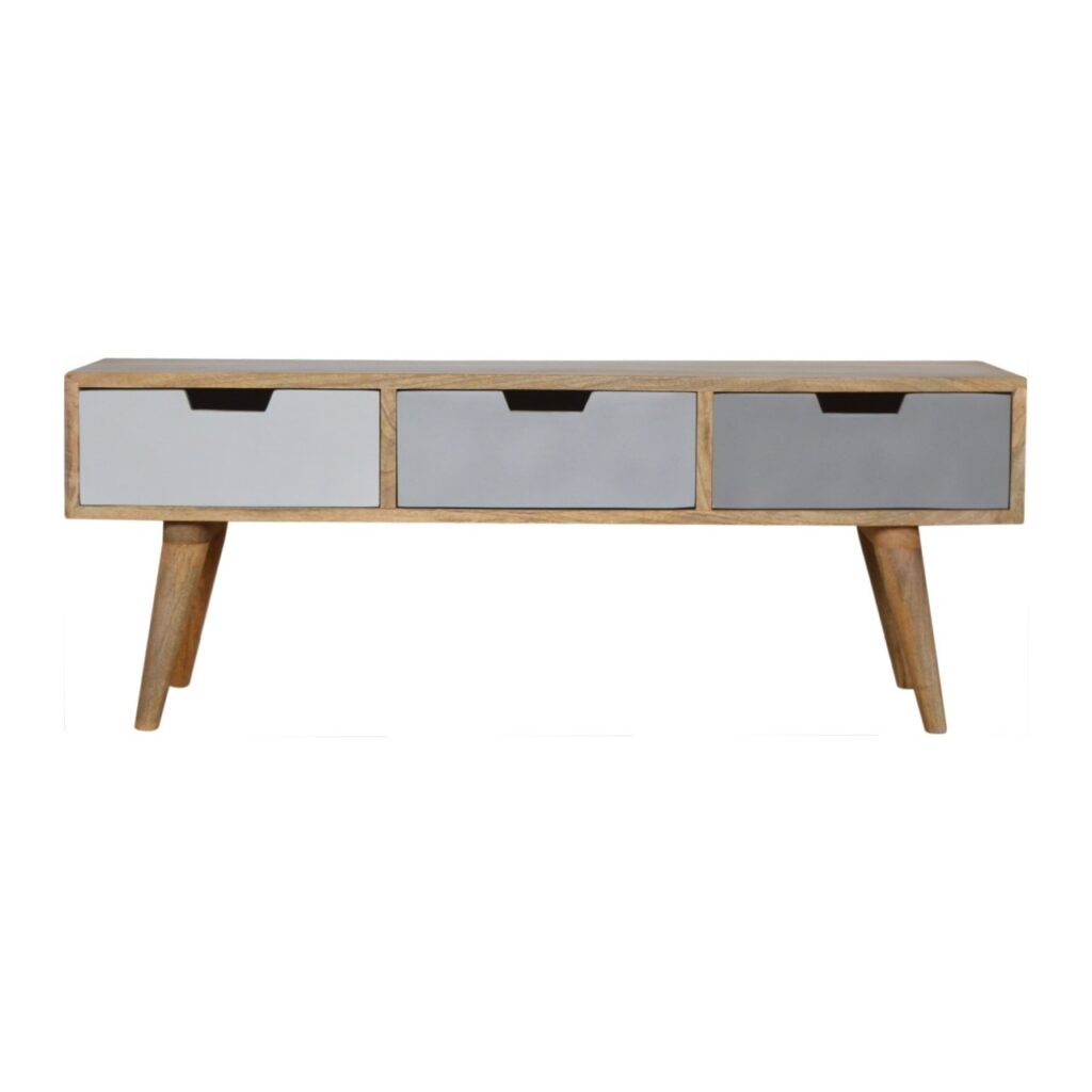 Solid Mango Wood Grey Painted 3 Drawer Media Unit