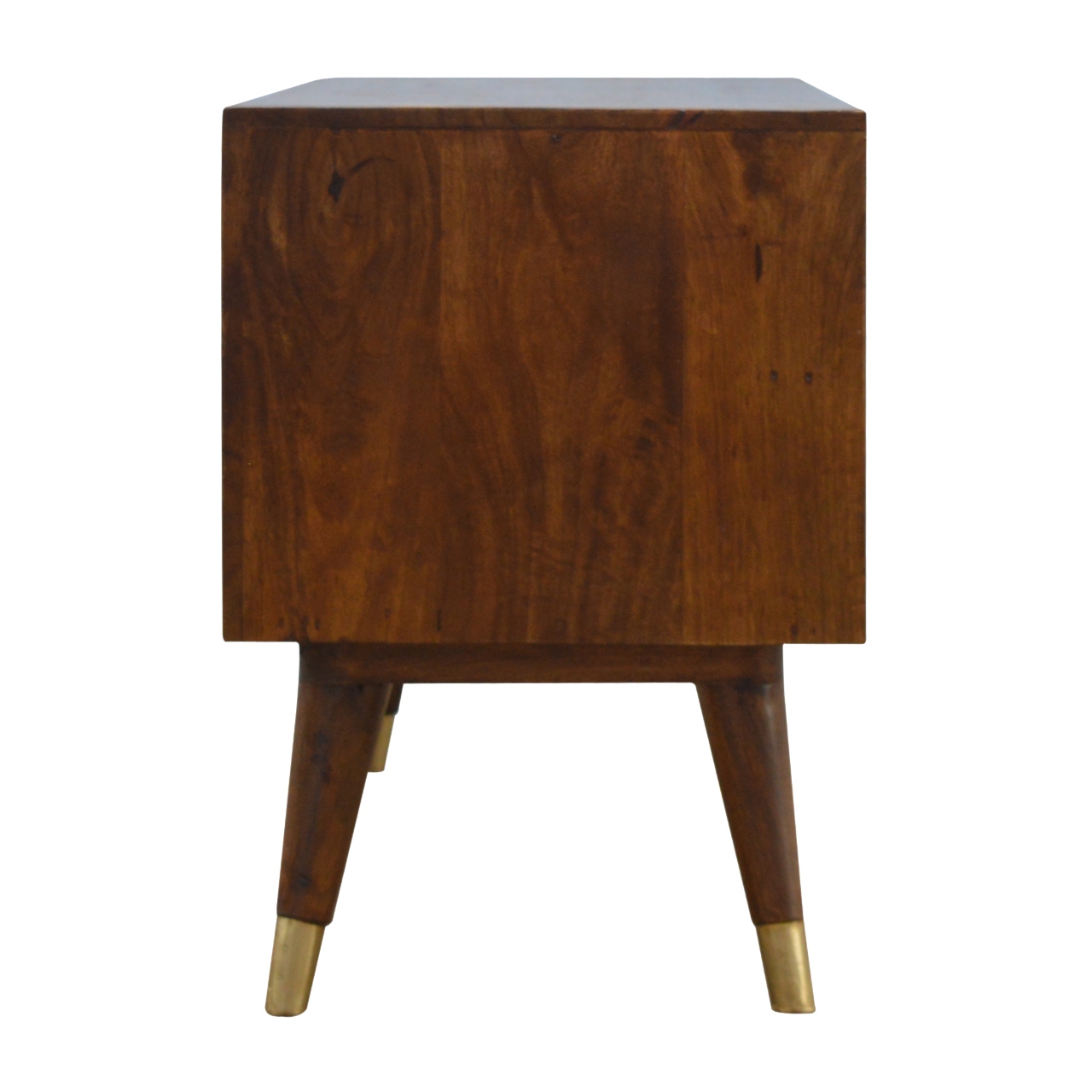Solid Mango Wood Chestnut Finished 4 Drawer 2 Slot Brass Hole Inlay Media Unit - Image 5