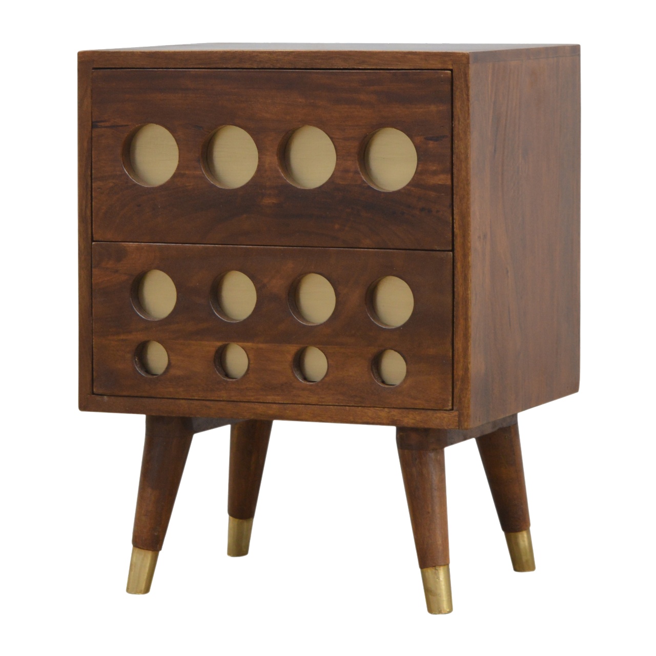 Solid Mango Wood Chestnut Finished Brass Cut-Out Bedside - Image 2