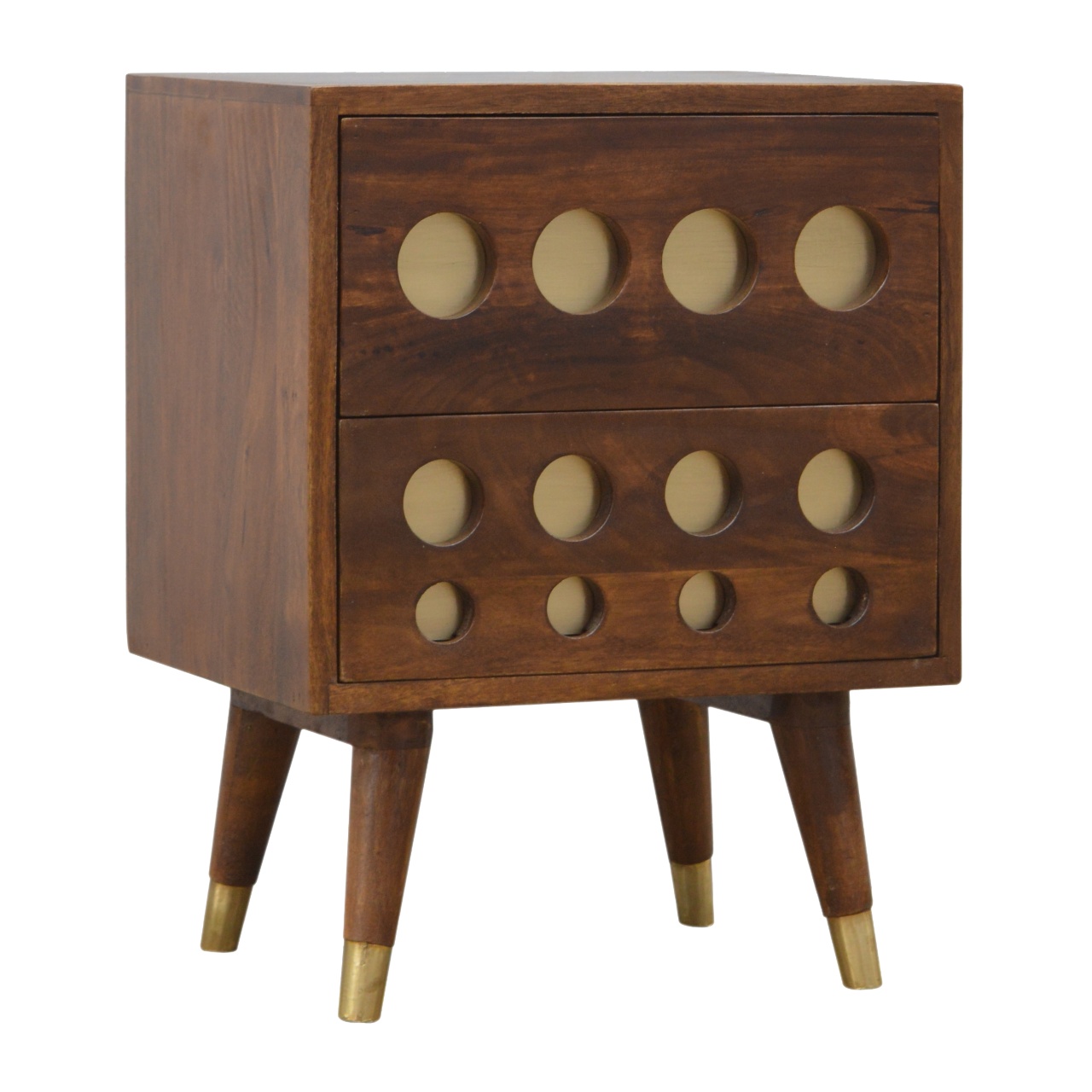 Solid Mango Wood Chestnut Finished Brass Cut-Out Bedside - Image 3