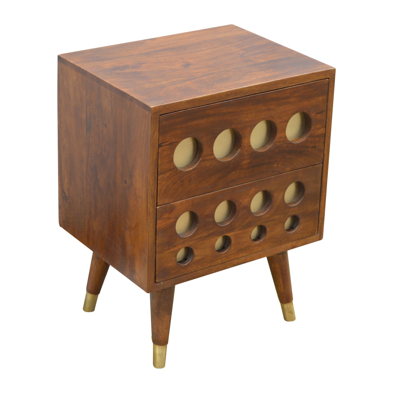 Solid Mango Wood Chestnut Finished Brass Cut-Out Bedside - Image 4