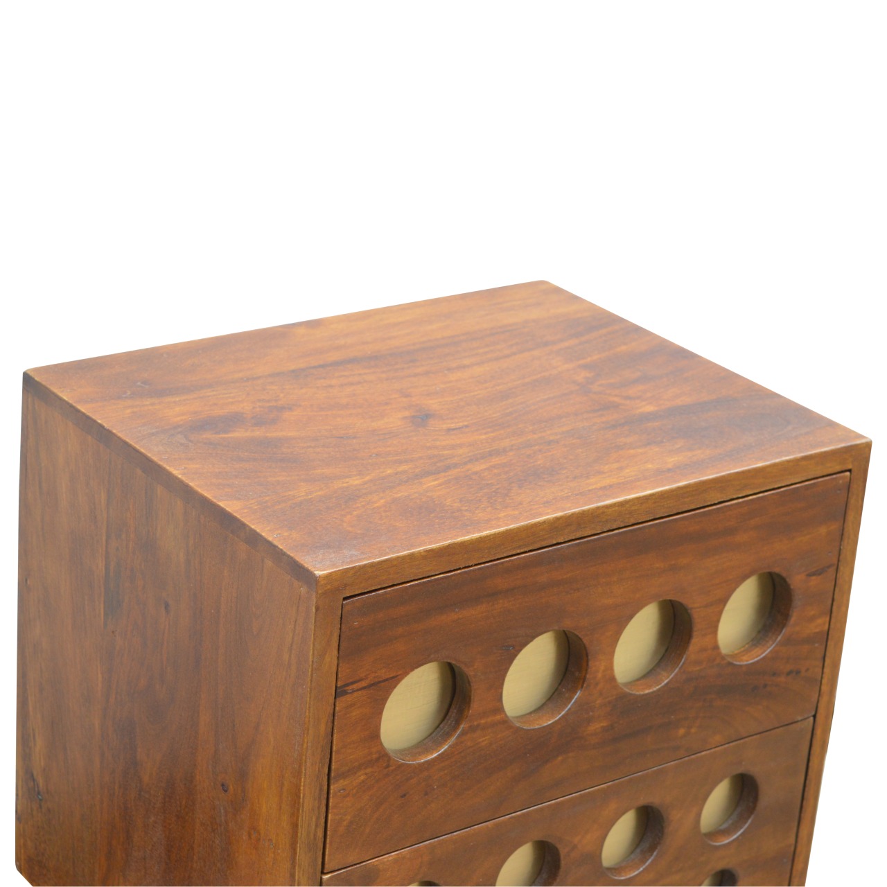 Solid Mango Wood Chestnut Finished Brass Cut-Out Bedside - Image 5